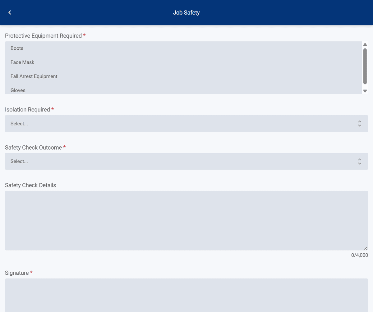FSM Mobile selected task tab screen