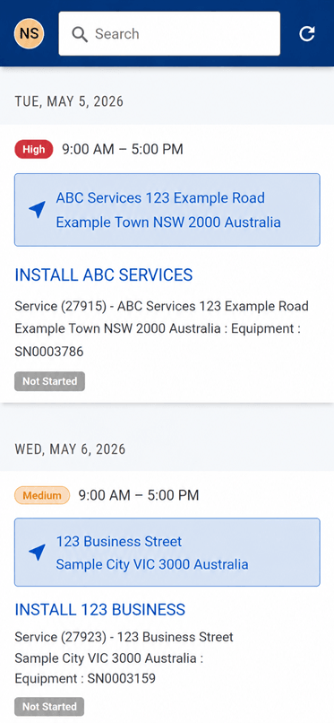 FSM Mobile task list screen