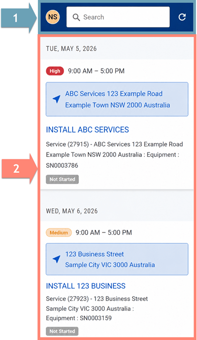 FSM Mobile task list section