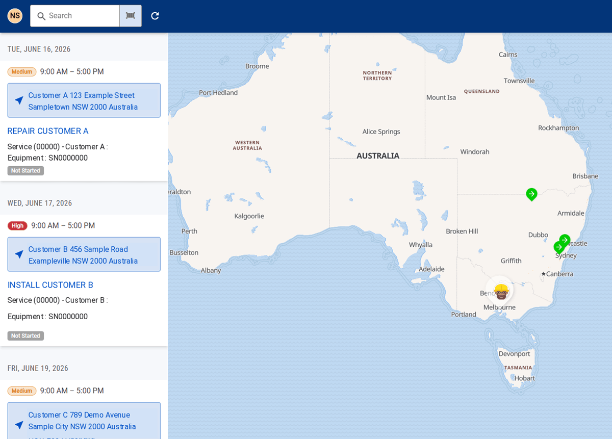 FSM Mobile task list map view