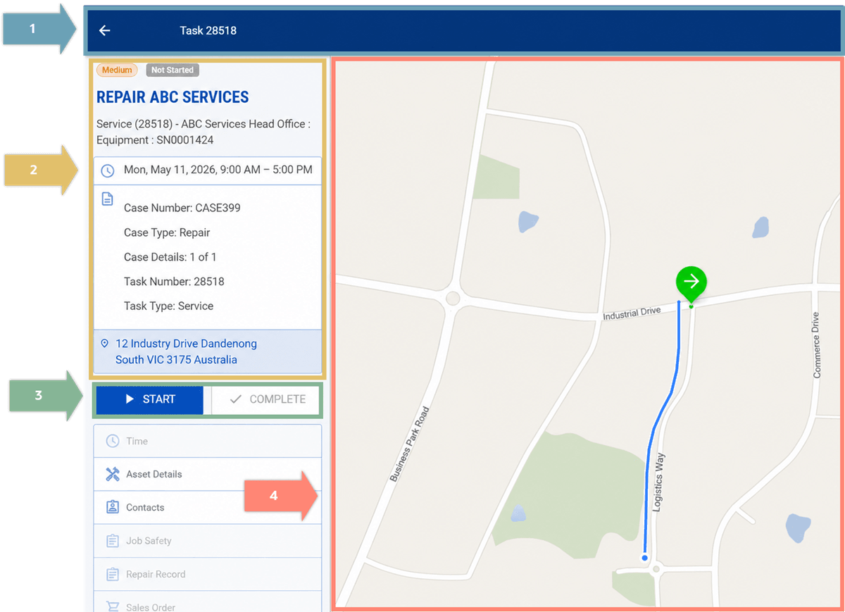 FSM Mobile task selected details map view