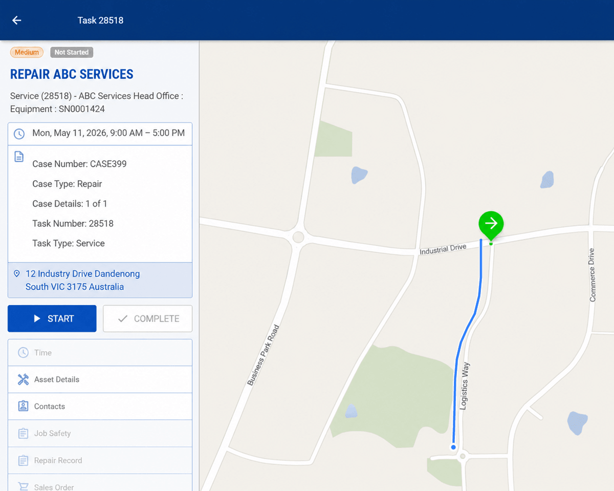 FSM Mobile selected task details screen