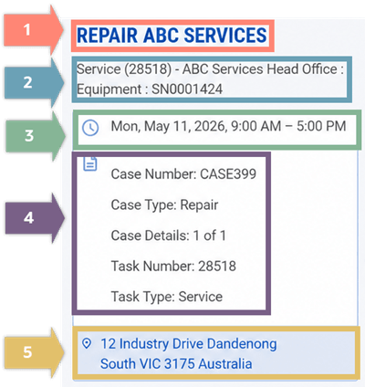 FSM Mobile selected task details panel