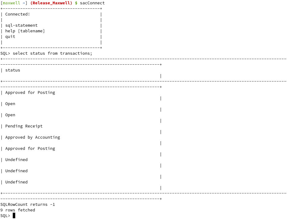 ODBC transaction status example.