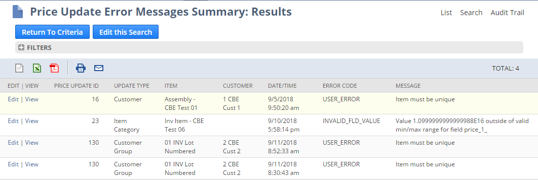 Price Update Error