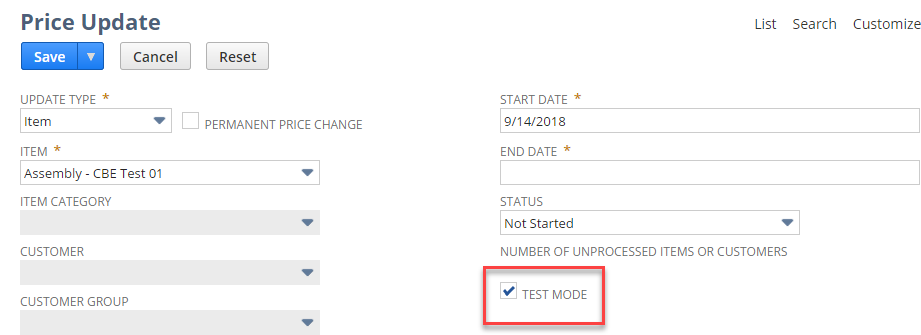 Price Update Test