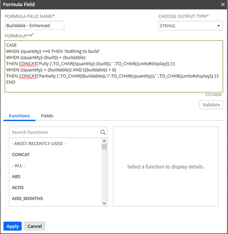 Screenshot of a Buildable Enhanced formula field.