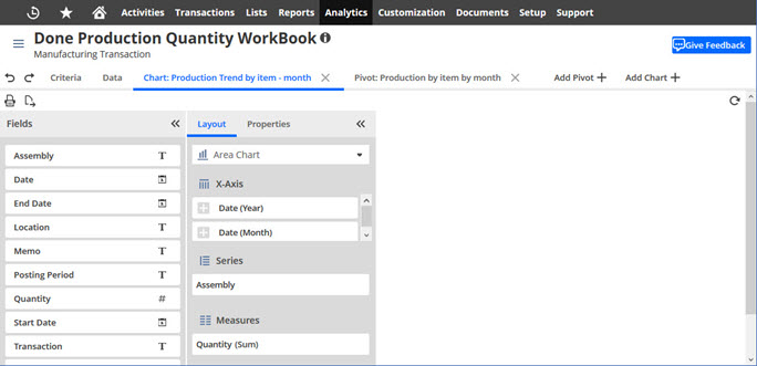 Screenshot of the sample workbook Chart Layout.