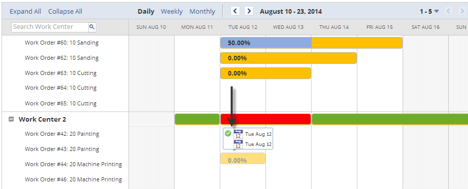 Screenshot of the Manufacturing Task Scheduler page with a task reassignment.