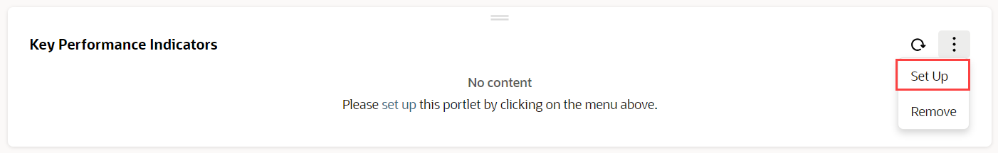 Screenshot of the Set Up option on a KPI portlet.