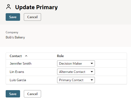 Screenshot of the Update Primary popup window.