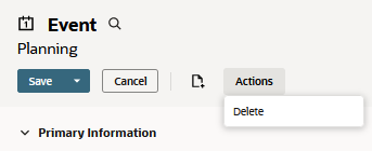 Delete option on the Event page.