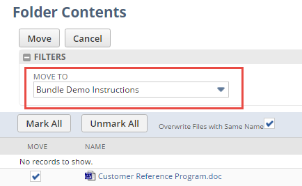 Move To field on the Folder Contents page.