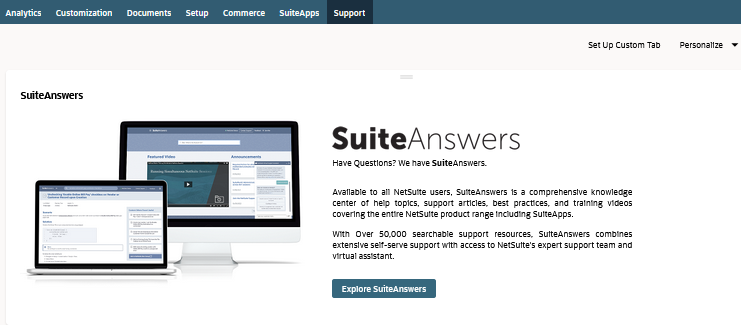 SuiteAnswers link on the SuiteAnswers portlet.