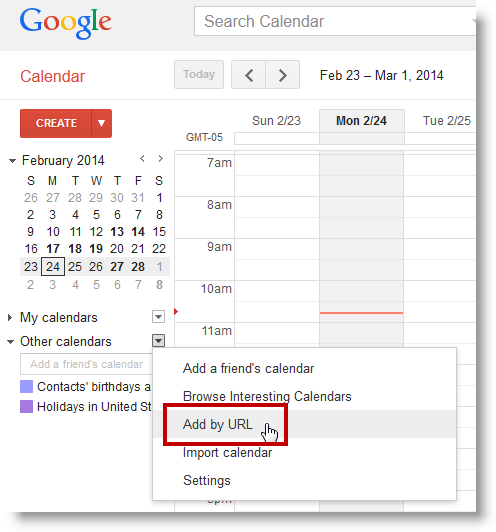 Add by URL option in the Google Calendar.