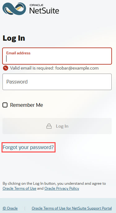 Login page with the Forgot your password link outlined in red.