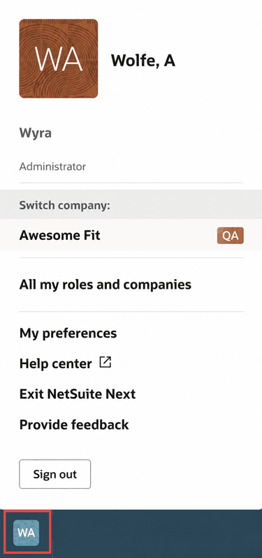 User menu with more than one role