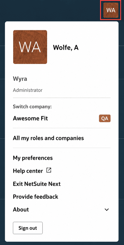 User menu after clicking Ask Oracle