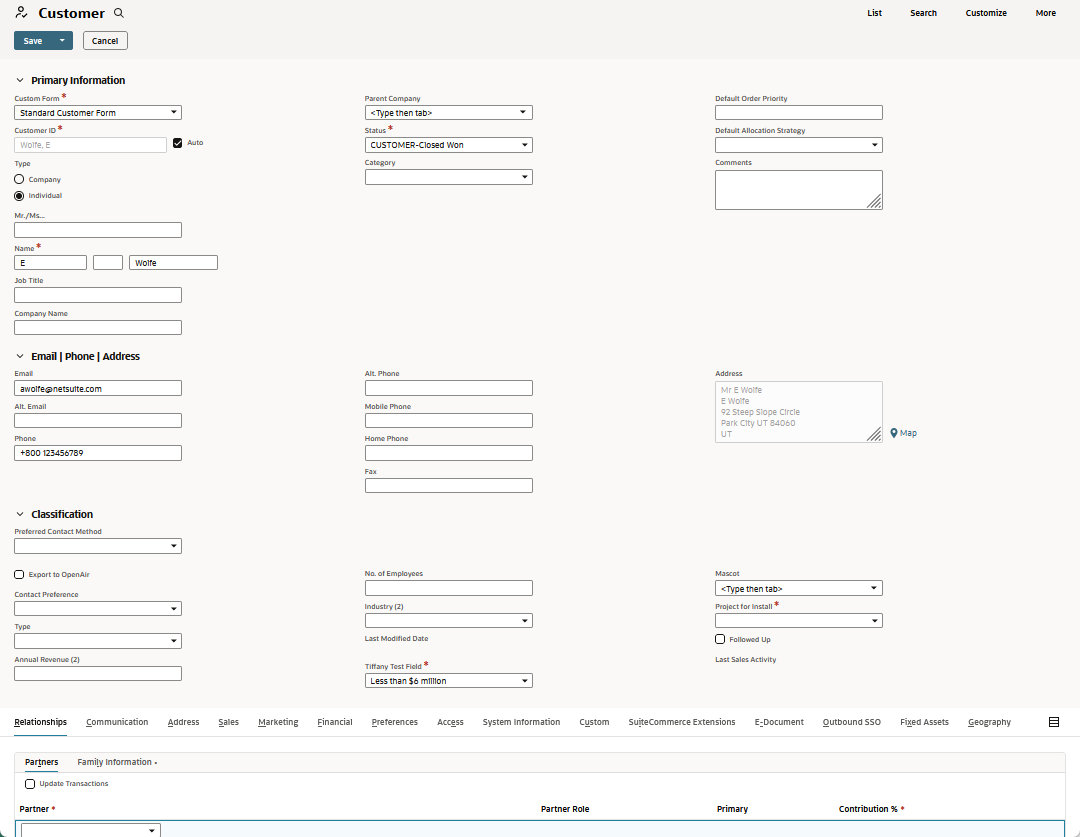 Customer record