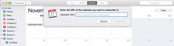 Calendar Subscription window