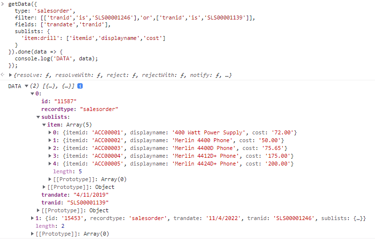 An example of data returned by getData() using the :drill option.