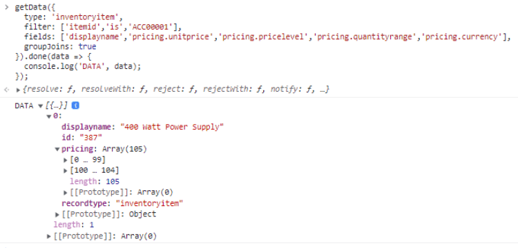 An example of data returned by getData() using the allowDups parameter set to true.