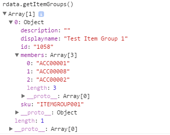 An example of item groups returned by getItemGroups() and organized by the group identifier.