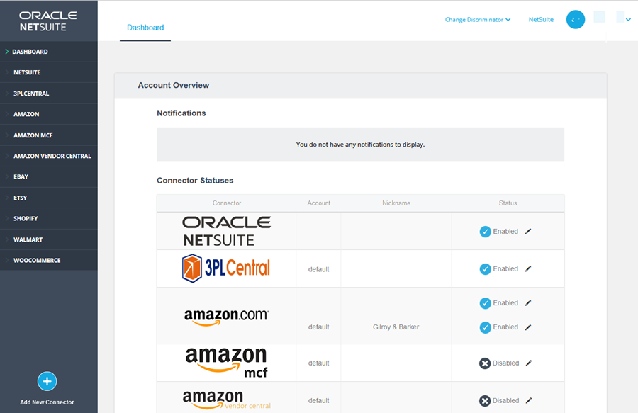 NetSuite Connector User Interface