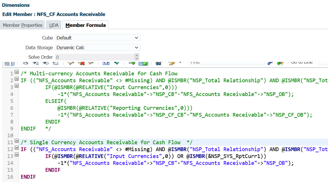 Sample single currency member formula for NFS_CF Accounts Receiveable.