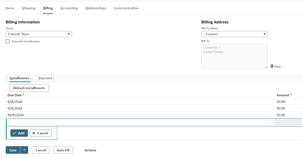 screenshot of Billing subtab on the invoice