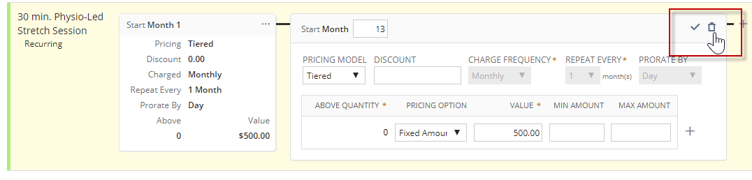 Location of delete icon in upper right corner of pricing interval.