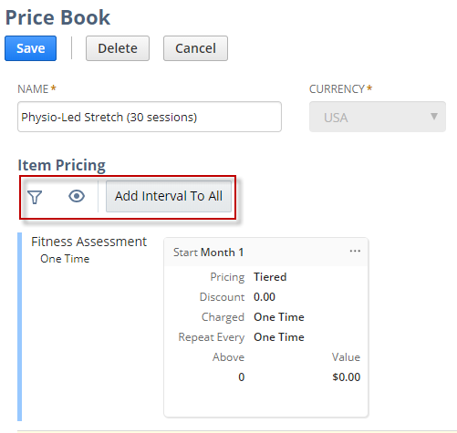 Location of Add Interval To All button above a pricing interval.