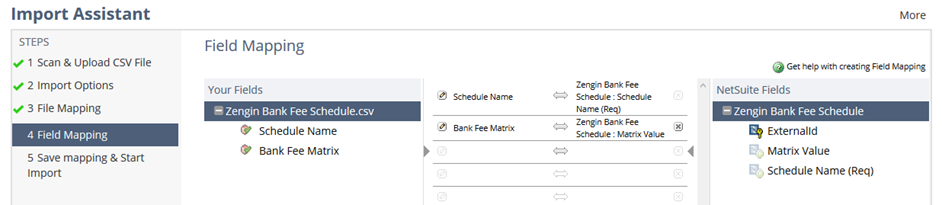 Step 4 of the CSV Import Assistant, with field mappings.