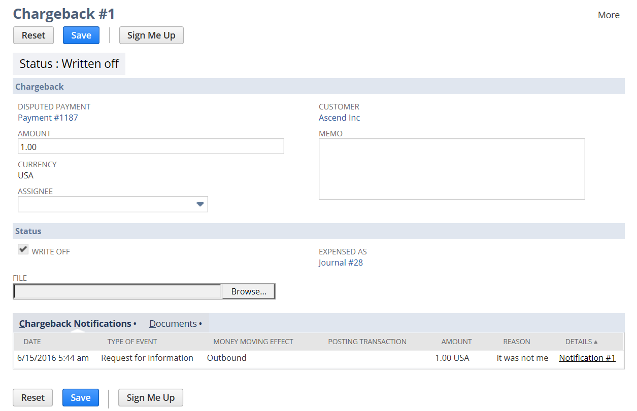 example chargeback record