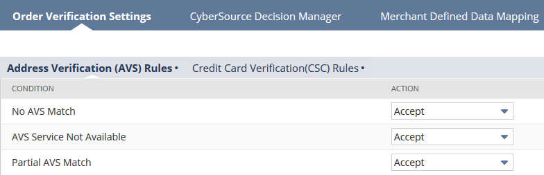 The Order Verification Settings subtab.