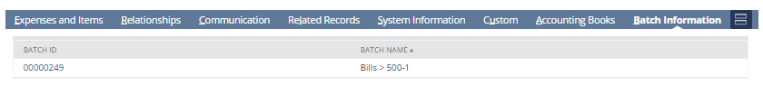 Location of the Batch Information subtab.