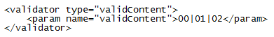 Code sample showing proper use of validContent as a validator type.