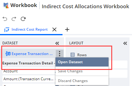 A portion of the dataset that shows the menu icon and the Open Dataset option outlined in red.