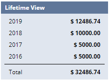 Sample calculation of on the cash sales and invoices raised from 2016 to 2019 shown in the Lifetime View.