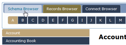 Schema Browser, Records Browser, and Connect Browser navigation.