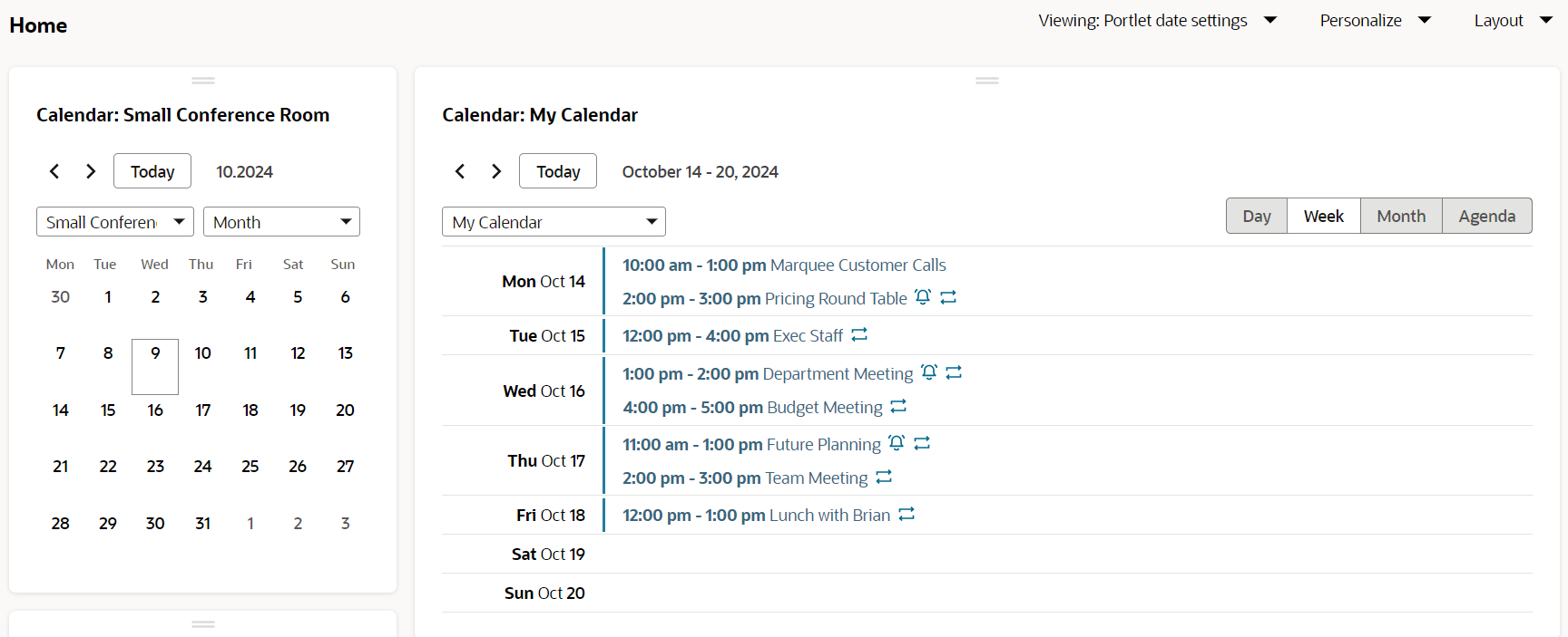 Calendar portlet