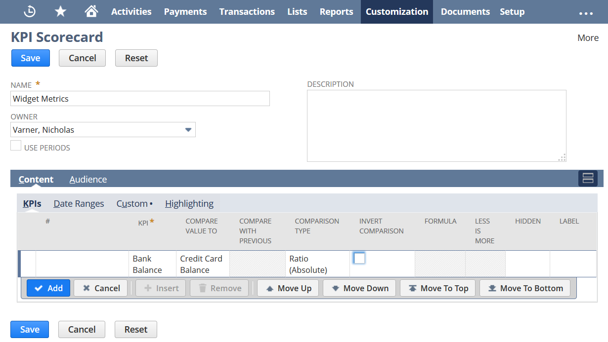 KPIs subtab on the KPI Scorecard page.