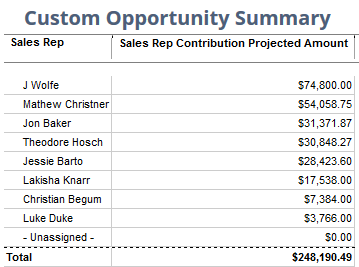 Custom Opporunity Summary report example.