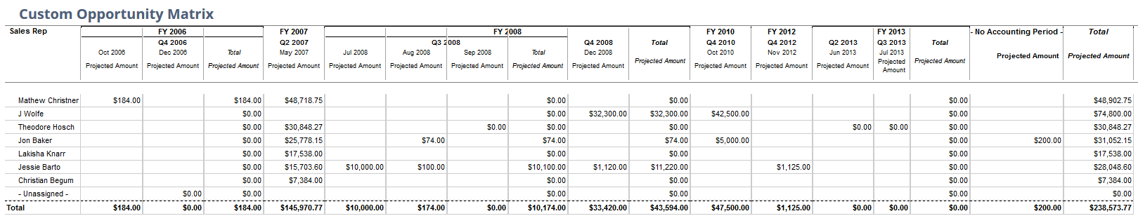 Custom Opportunity Matrix report example.