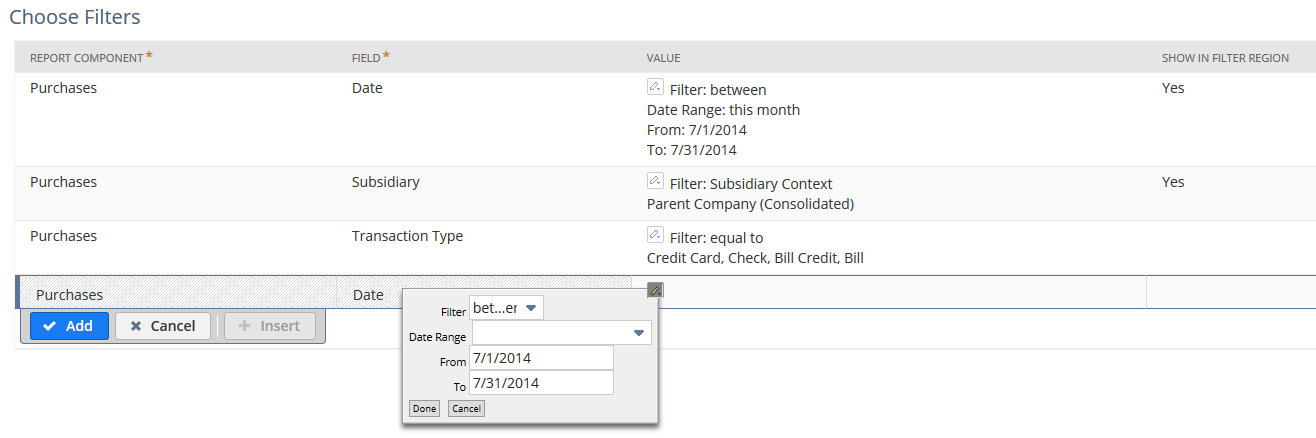 Sample date range filter.