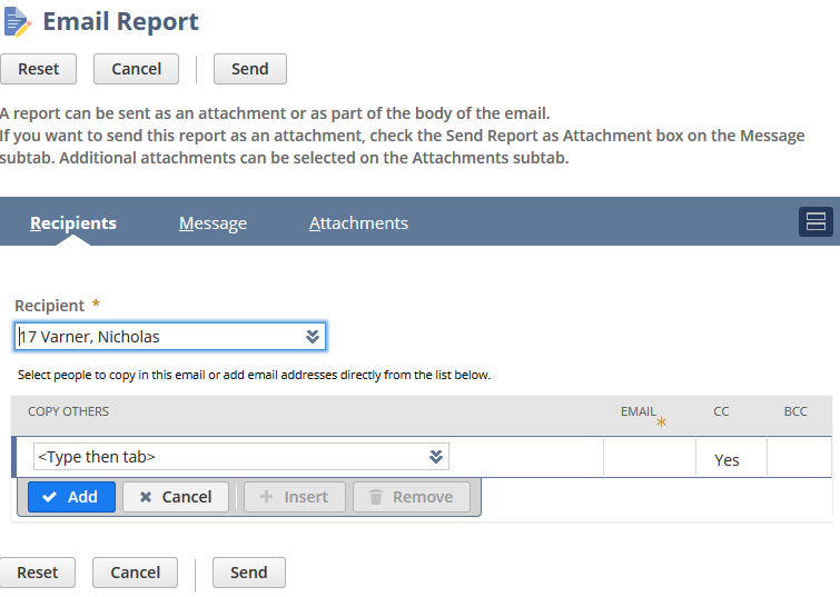 Email Report page