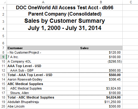 Example of a report in Excel.