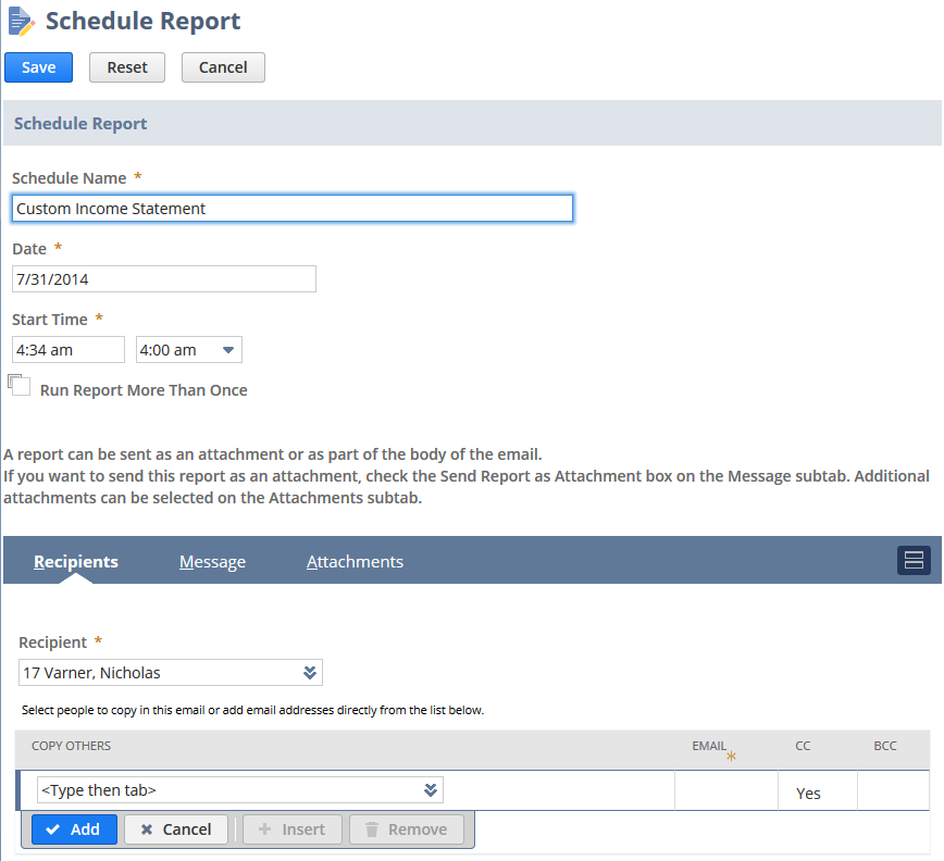 Schedule Report page