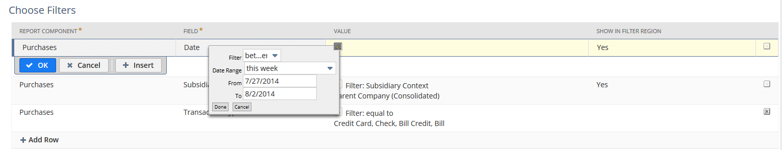 Example of setting the date range filter as "this week".