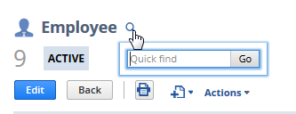 Quick Find keyword popup window.